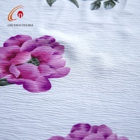 Tissu tissé 100% polyester, douceur 100D, tissu Maza avec effet froissé 130gsm, imprimé floral, pour robe