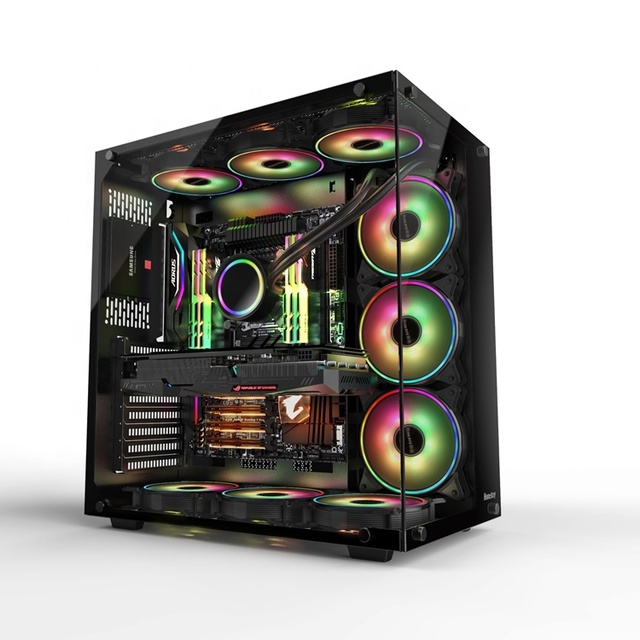 ATX Double Tempered Full Glass Aluminum Alloy Gamer PC Gaming Cases Towers Flowing RGB Fan ATX/Micro-ATX/Mini-ITX Tower