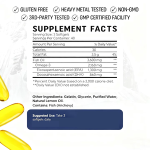 Huile de poisson Oméga <span class=keywords><strong>3</strong></span> 3600mg, riche en EPA et DHA, pour le soutien des articulations et la récupération musculaire, 120 gélules molles au citron, sans OGM, GMP - Product Image 6