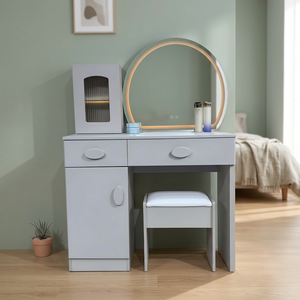Modern <b>Makeup</b> Vanity Table with Lighted <b>Mirror</b> Storage Desk for Bedroom Furniture - Product Image 2