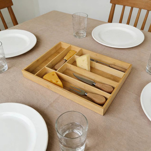 Bamboo Cutlery <b>Storage</b> <b>Box</b> Six Compartment Rectangular Eco Friendly Drawer Organizer <b>Kitchen</b> Utensil Holder - Product Image 2