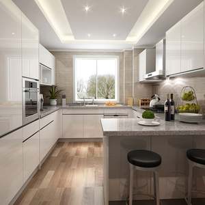 Ensemble complet d'armoires de cuisine modernes en marbre artificiel stratifié brillant, modulaire et personnalisable, avec évier, robinet, charnières et meubles pour appareils électroménagers - Product Image 4