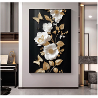 Décoration Murale Moderne Nordique de Luxe, Tableau Abstrait Noir Stéréoscopique à Motifs Floraux, Art Minimaliste pour Fond de Canapé de Salon