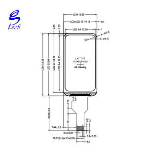 Écran LCD TFT de 1,47 pouce, circuit intégré de pilote GC9D01, résolution 172x320, interface SPI, coins arrondis, type COG, 19,39x36,28x1,51 mm - Product Image 4