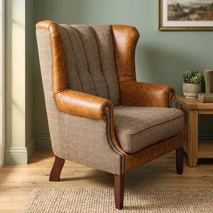 Fauteuil Chesterfield contemporain à dossier haut, une place, revêtement écologique en cuir véritable et pieds en bois pour salon - Product Image 3