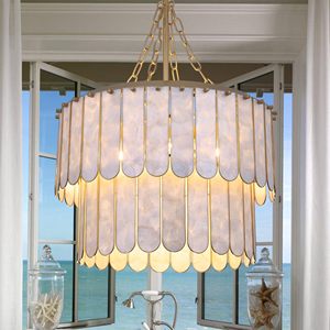 Lámpara de Techo de 5 Luces con Diseño de Conchas Marinas, Color Dorado, Redonda, para Baño, Comedor, Sala de Estar, Dormitorio, Pasillo - Product Image 1