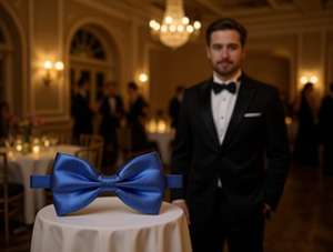 Pajarita de Color Sólido Brillante Azul Zafiro Pre-Atada de Seda para Vestimenta Formal - Product Image 2