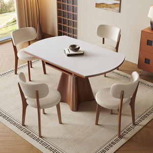 Vintage-style Sintered Stone Extendable Dining <strong>Table</strong> Chair Set for <strong>Small</strong> ApartmentsFoldable Dual-Use Round Retro Dining <strong>Table</strong> - Product Image 4