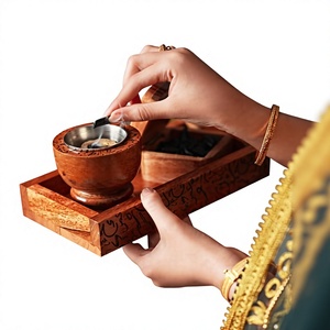 Handmade <b>Sandalwood</b> <b>Incense</b> Burner With Metal Insert Tibetan Style Religious Use All-Season Decorative Holder - Product Image 1