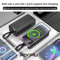 PORPIU Vente en gros de grande capacité, charge rapide PD22.5W, batterie externe 30000mAh avec câble magnétique sans fil intégré 15W pour Apple Android