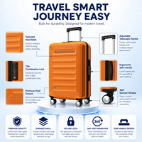 Valise à roulettes en PC orange, personnalisée OEM, avec serrure TSA à nervures horizontales, ensemble de bagages pour marque de mode, vente en gros d'usine