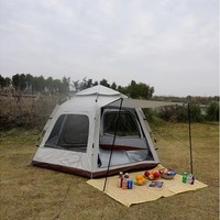 Tente de camping automatique hexagonale pour deux personnes, deux chambres, 2 portes, 4 fenêtres, Oxford double couche, revêtement argenté, imperméable, familiale