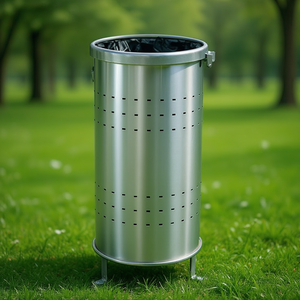 Cestino per Rifiuti Circolare in Acciaio Inox 90 L per Uso Esterno - Product Image 3