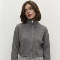 Neu Eingetroffen: Einfarbiger Stehkragen-Cardigan mit Doppelreißverschluss-Design, Langen Ärmeln und Lässigem Herbst-Modestil für Damen