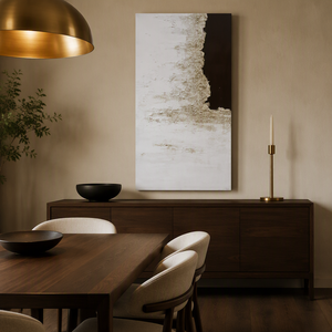 Pintura <span class=keywords><strong>al</strong></span> Óleo Abstracta Moderna, Pintada a Mano, con Textura, Paisaje, Naturaleza Muerta, Blanco, Negro, con Sutiles Detalles Dorados, Arte de Pared - Product Image 3