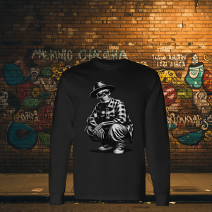 Camiseta de Manga Larga con Diseño de Calavera Cholo Chicano, Estilo Gangster Mexicano - Product Image 3