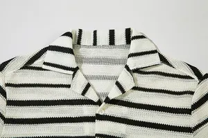 2024 nuevo diseño personalizado verano rayas sueltas hombres ganchillo suéter camisa manga corta Polo tejido ganchillo camisa hombres
