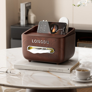 Longdu Tissue Box Walnut Wood Grain Multipurpose Organizer For Bathroom <b>Desk</b> Storage - Product Image 5