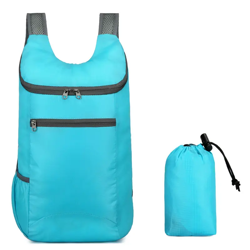 Folding waterproof lightweight polyester daily backpack customized printed logo sport outdoor camping hiking backpacks