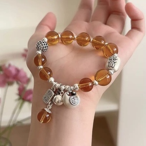 Citrine <b>Bracelet</b> S925 Sterling Silver Women's Lucky <b>Bead</b> Charm Elegant Chinese Style Jewelry Everyday Wear - Product Image 1