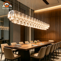 Lustre moderne de luxe en verre et métal, forme carrée allongée, pour salle de réunion, hôtel, salle de banquet