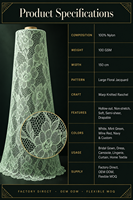 Tissu en dentelle florale Raschel Jacquard ajouré, doux, semi-transparent, drapé, non extensible, léger, pour robe de mariée