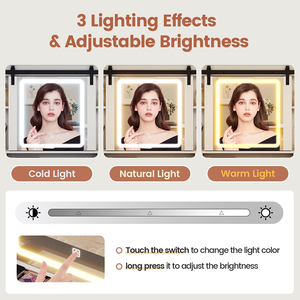 Giữa Thế Kỷ hiện đại bàn trang điểm với lớn LED Vanity bàn với trượt gương Glass Top & Trạm Sạc thanh lịch - Product Image 3