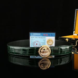 Ceinture de luxe pour homme en cuir de crocodile véritable 100% avec boucle tête de léopard plaquée or 24 carats et diamants sertis à la main - Product Image 6