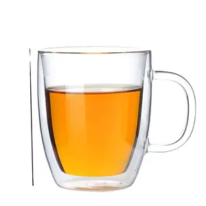 Tasse à café en verre Borosilicate, livraison gratuite, OEM, Double paroi, 375ml 475ml, vente en gros