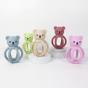 Juguetes de dentición para bebés personalizados, libres de BPA, con forma de oso, sonajero sensorial, mordedores de silicona para bebés - Product Image 1