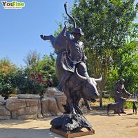 YouFine Escultura Realista de Bronce Hecha a Mano de Vaquero Montando a un Toro, Arte del Rodeo Occidental para Decoración de Ranchos y Exteriores