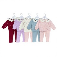 Setelan Dua Potong Musim Semi/Gugur untuk Anak Perempuan, Bordir Katun Lengan Panjang Nyaman Bernapas Warna Solid Motif Bunga, Sweatshirt Balita