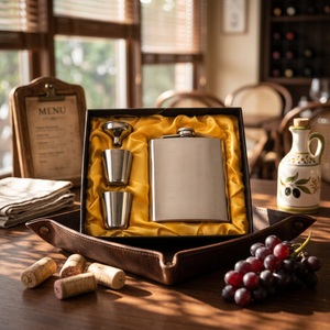 Stainless Steel Hip <b>Flask</b> Set Brushed Portable Liquor <b>Flask</b> <b>with</b> Funnel and 2 Shot <b>Cups</b> Gift Box - Product Image 1