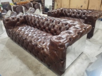 Meubles anciens, canapé Chesterfield industriel de style aviateur, salon, cuir véritable brun, canapé vintage