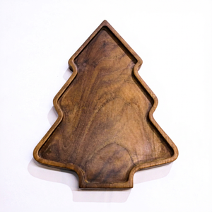 Plateau de service en bois en forme de sapin de Noël, plateau en teck, surface lisse, plat à dessert et à collations pour fête festive, décoration de la maison, naturel - Product Image 1