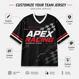 Camiseta de Malla Personalizada para Carreras, Sublimación Completa, Cuello en V, Logotipo y Número Personalizados para Equipos de Motorsport - Product Image 6