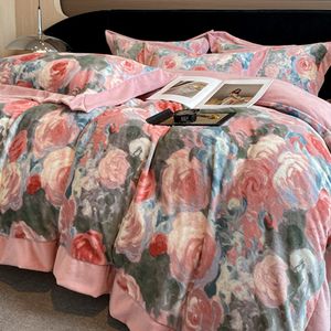 Luxury French Milk Velvet Four-Piece <strong>Bedding</strong> Set Thickened Double-Sided Duvet Cover Princess Style Oil Painting Disposable Home - Product Image 3