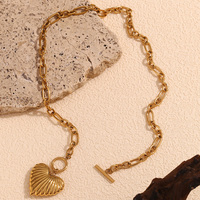 Collier tendance en acier inoxydable avec pendentif cœur à fermoir OT, longue chaîne de pull vintage, accessoires de mode
