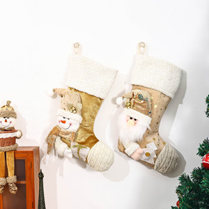 Calcetín de Navidad dorado de gran tamaño de lujo, felpa hecha a mano, Papá Noel, muñeco de nieve, decoración colgante, <span class=keywords><strong>chimenea</strong></span> colgante, Navidad - Product Image 3