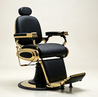 Chaise de salon de coiffure professionnelle avec cadre doré rembourré, design à lignes verticales, confort premium