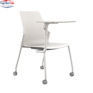 Chaise de bureau ergonomique et confortable en maille blanche moderne avec accoudoirs et roulettes, idéale pour les salles de conférence - Product Image 5