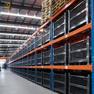 מדף אחסון תעשייתי מתקפל מפלדה מצופה אבקה, בעל קיבולת של 1000 קילוגרם, עם סגירת רשת תיל, דגם Easylink. - Product Image 6