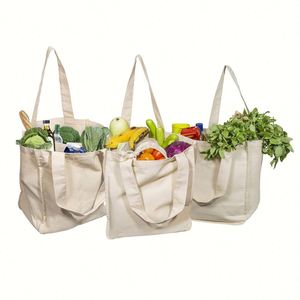 Meilleurs sacs fourre-tout en toile réutilisables pour la plage, écologiques, avec compartiments, lavables, pour les courses, les courses d'épicerie, sacs fourre-tout en coton décontractés - Product Image 1