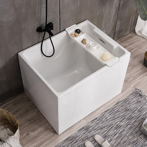 <span class=keywords><strong>Baignoire</strong></span> carrée blanche moderne Wayon <span class=keywords><strong>avec</strong></span> étagère intégrée et barre de douche noire pour salle de bain - Product Image 3