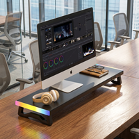 Support de moniteur de jeu RGB avec 4 ports USB, support d'ordinateur LED, organisateur de bureau avec rangement pour clavier sous le bureau