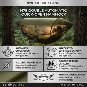 <span class=keywords><strong>Hamac</strong></span> automatique ultraléger 800g avec moustiquaire escamotable et toit anti-UV, lit d'arbre compact pour le trekking et la randonnée - Product Image 2