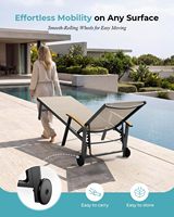 Chaise longue d'extérieur réglable en aluminium avec roulettes, porte-gobelets, inclinaison à 5 positions, capacité de charge de 400 lb, robuste