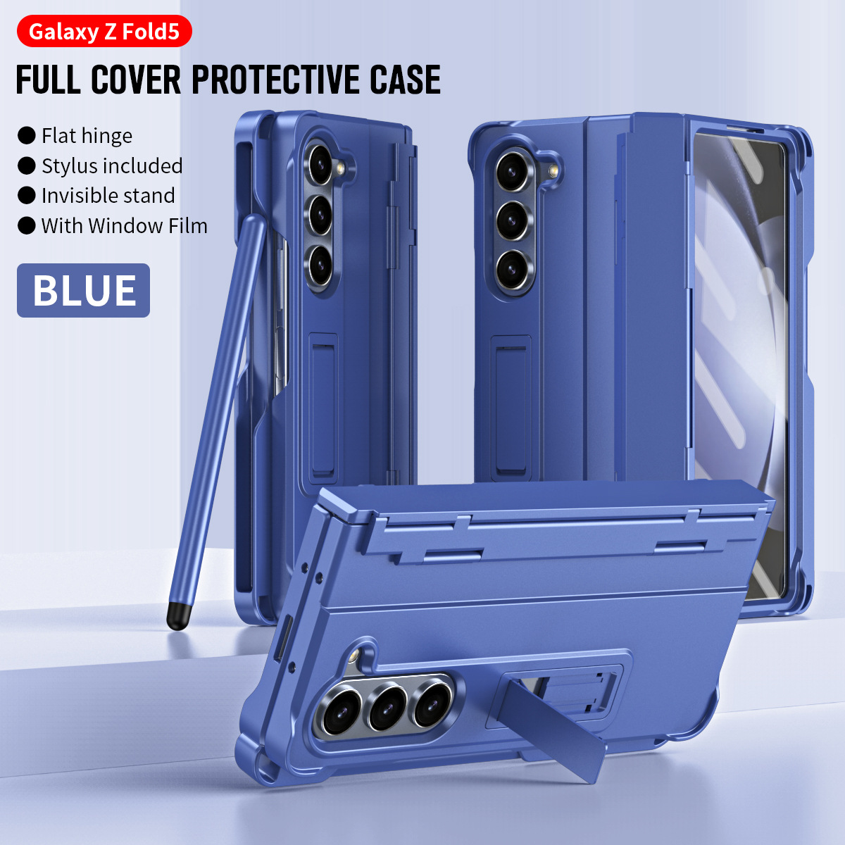 Blu con vetro e penna