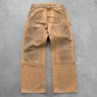 Fabricant sur mesure de pantalons de travail en denim pour hommes, coupe droite, double genou, hiver, marron, vintage, délavé, OEM ODM