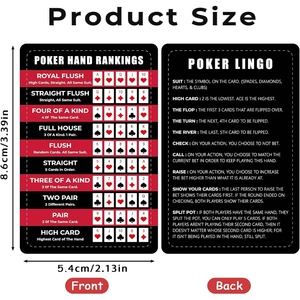 Tabella delle Classifiche di Mani di Poker, Regole di Classificazione delle Carte per Principianti, Carte di Riferimento Rapido per Texas Hold'em - Product Image 2